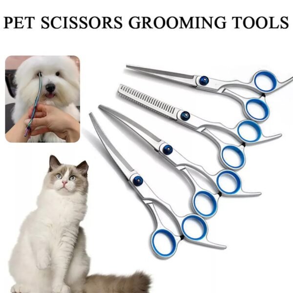 Dog Scissors Set 4, 7 Inch Straight Thinning Curved Chunker Pet Grooming Scissors Kits