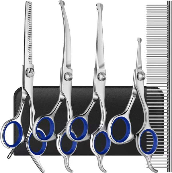 7" Professional Dog Grooming Scissors Set Straight Curved Thinning Shear 6pcs