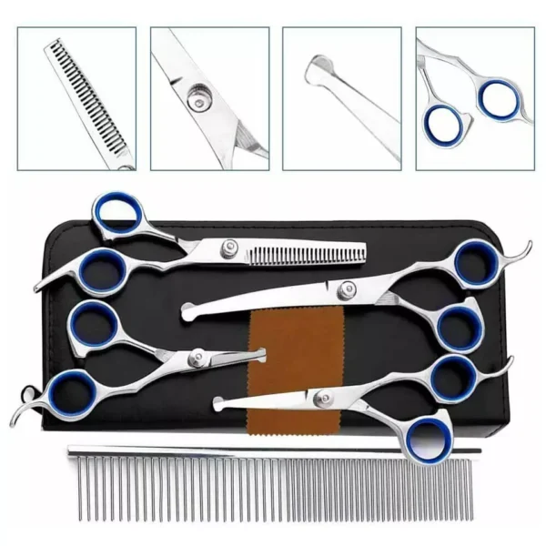 7" Professional Dog Grooming Scissors Set Straight Curved Thinning Shear 6pcs - Image 3