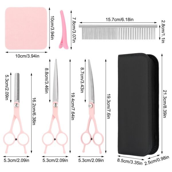 6 Pcs Dog Grooming Scissors Kit, Professional Dog Trimming Scissors Set, Hair Cutting Scissors for Pet Grooming, Curved Dog Scissors Pet Thinning Shears